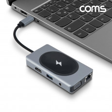 무선충전 올인원 멀티 컨버터 USB-C Type C PD HDMI VGA 동시출력 도킹스테이션 SD TF 카드리더 C타입 1Gbps Gigabit 기가비트 RJ45
