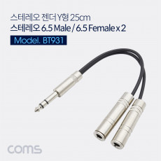 스테레오 Y 케이블 25cm 6.5mm M to 6.5mm F x2 Metal