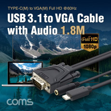 USB 3.1 Type C 컨버터 케이블 Type C to VGA 오디오 지원 D-SUB RGB 3.5mm