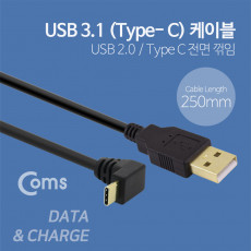 USB 3.1 Type C 케이블 25cm A타입 to C타입 전면꺾임 꺽임