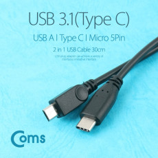 2 in 1 멀티 케이블 30cm USB 2.0 A to C타입 마이크로 5핀